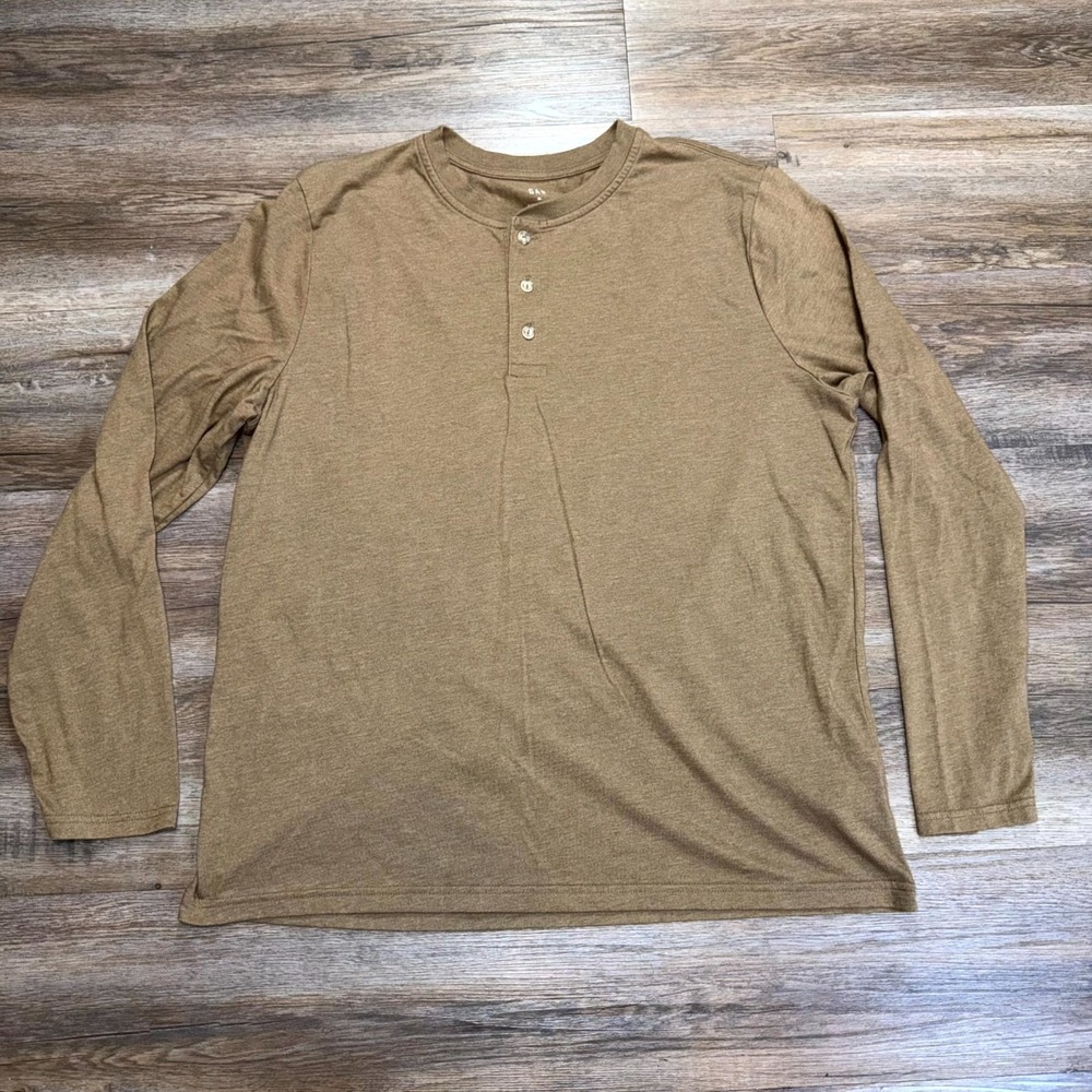 Gap Everyday Soft Henley Shirt Mens XL Brown Cotton Long Sleeve Casual Outdoor